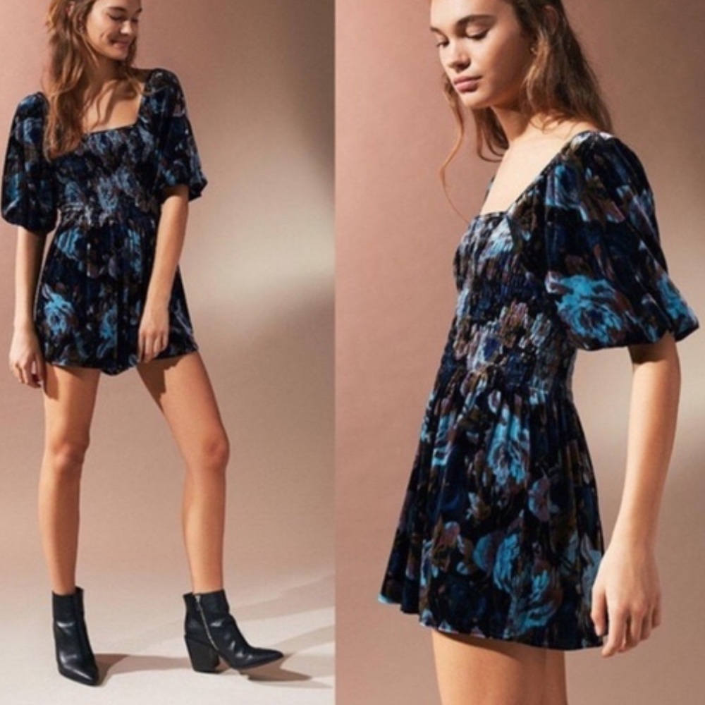 Urban Outfitters Blue Floral Playsuit/Romper